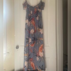 Blue Floral Maxi Dress| Off the shoulder| | Size: XS
